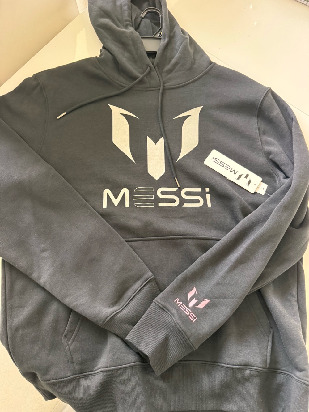 MESSI Men's Charcoal Logo Hoodie with Pink Accent